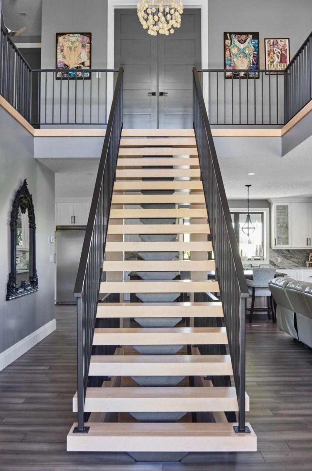 Custom wood staircase and railing.
